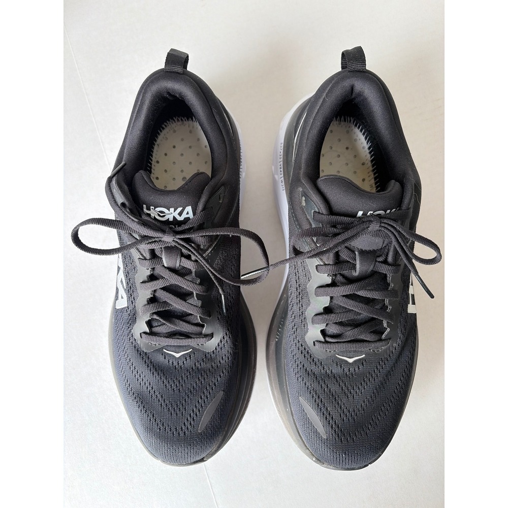 Hoka Bondi 8 Mens Size 9.5 D Road Running Shoes Black White 1123202 BWHT - Picture 11 of 12